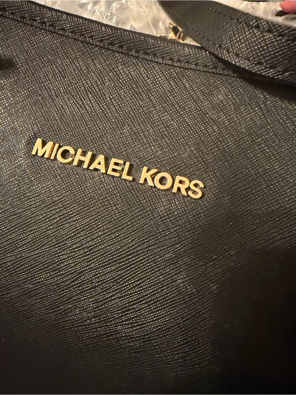 Michael Kors Black Jet Set Saffiano Leather Tote with Gold Hardware